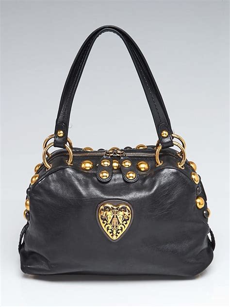 gucci black leather babouska heart dome satchel bag|Gucci babouska leather bags.